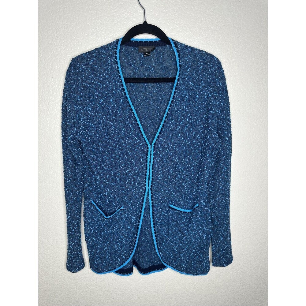 Carlisle Collection Cardigan Sweater Womens Medium Blue Open Front Boucle Knit